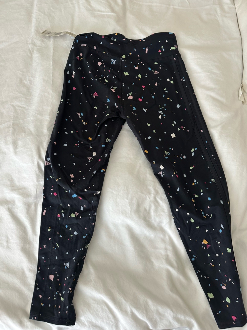 adidas girls Black Leggings with Multicolor Confetti Print